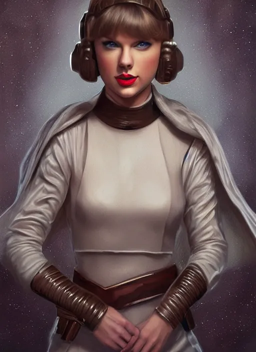 Image similar to Taylor Swift as Princess Leia in Star Wars, intricate, elegant, highly detailed, centered, digital painting, artstation, concept art, smooth, sharp focus, illustration