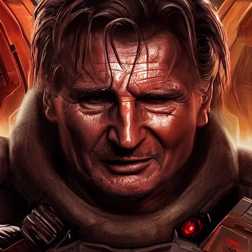 Image similar to Liam Neeson, doom eternal concept art, cinematic