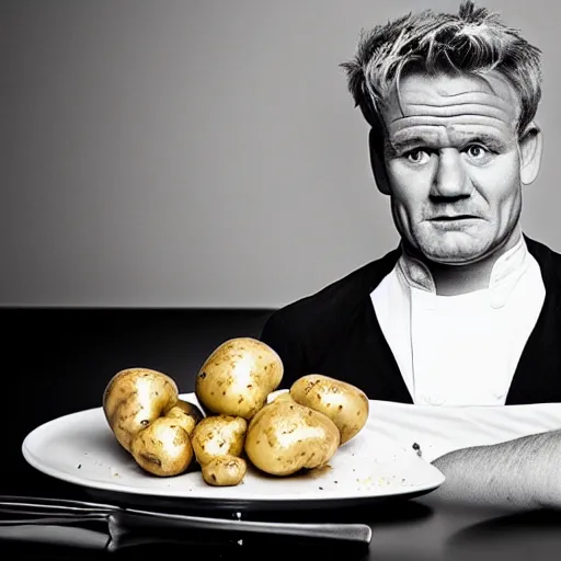 Image similar to Gordon Ramsey berating a potato, studio photography