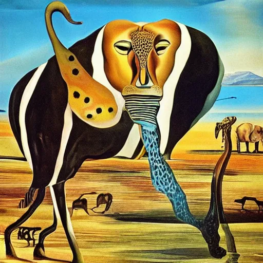 Image similar to a safari painted by salvador dali