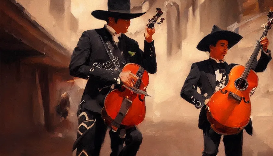 Image similar to mariachi, cinematic shot, concept art oil painting by jama jurabaev, extremely detailed, brush hard, artstation, high quality, brush stroke