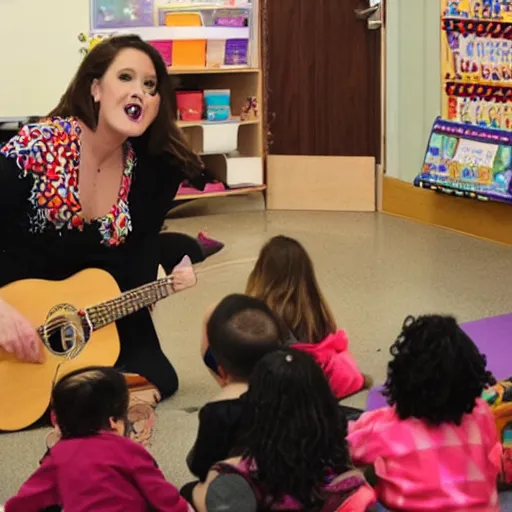 Image similar to ms rachel performing a song for an audience of preschoolers