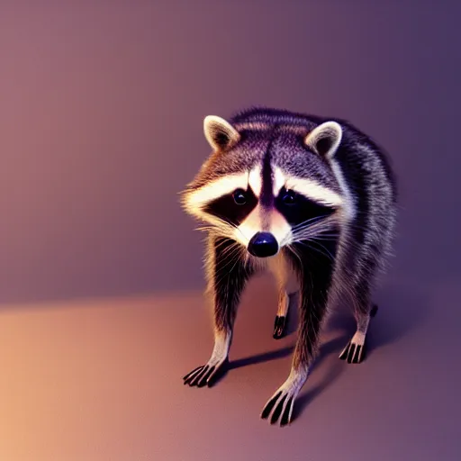 Prompt: a raccoon with a telephoto lens for a nose, octane render, hyperrealism, photorealism, unreal engine, dramatic lighting, volumetric lighting, uplighting