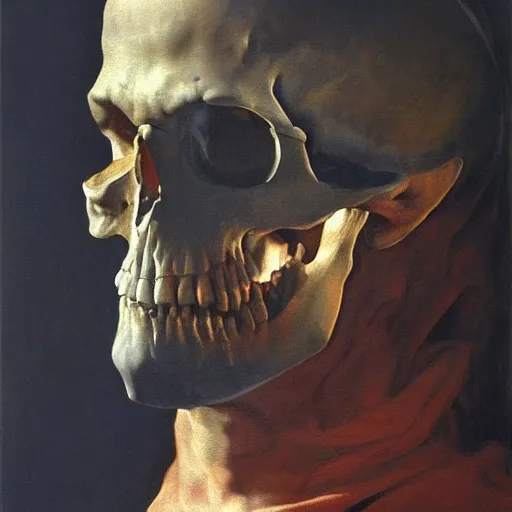 Image similar to Realistic painting of a swordsman with a skull for a face high-detailed oil painting by Ilya Repin, William Blake, Michelangelo da Caravaggio, Alex Grey and Beksinski, masterpiece, 4k