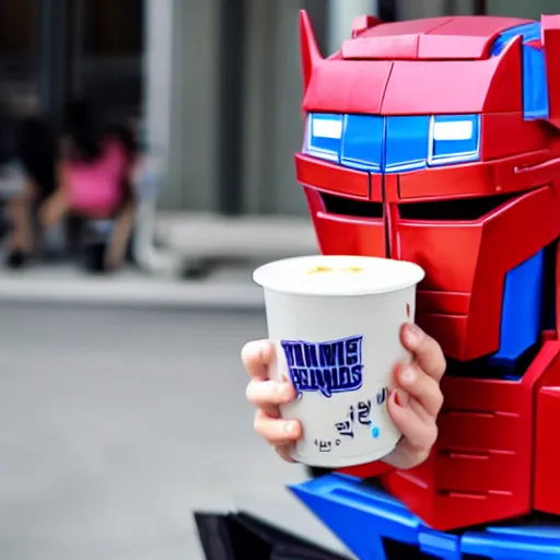 Image similar to optimus prime drinking milk tea