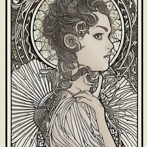 Prompt: clean simple line art of a little bit with short hair. no background. well composed, clean coloring book page, beautiful detailed face. coloring book line art by greg rutkowski and johanna basford and alphonse mucha