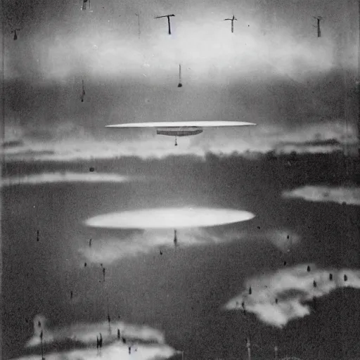 Prompt: bright photo of an classical ufo above the louisiana swamp's, black and white, pictorialism, 1 9 2 0's