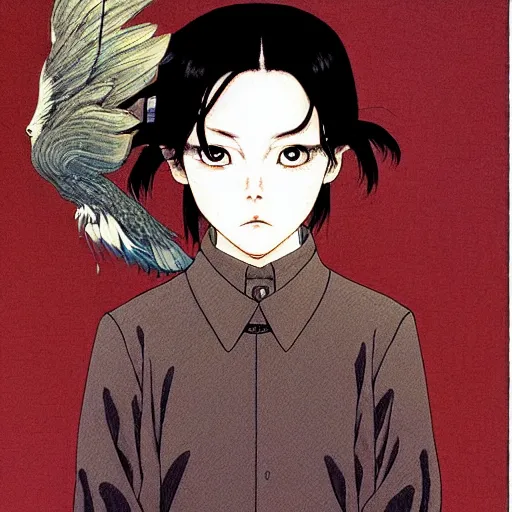 Prompt: prompt: Portrait painted in Miyazaki color style drawn by Katsuhiro Otomo and Takato Yamamoto, inspired by Fables, china doll face, smooth face feature, intricate oil painting, high detail, sharp high detail, manga and anime 2000