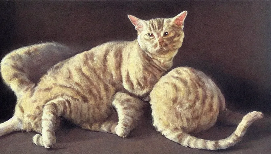 Prompt: painting by borremans, cat, detailed, stunning