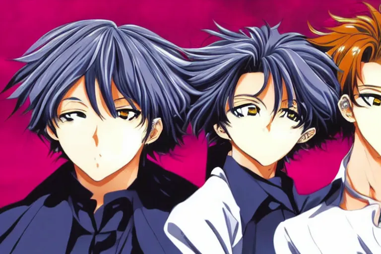 Prompt: Two anime handsome men, clamp