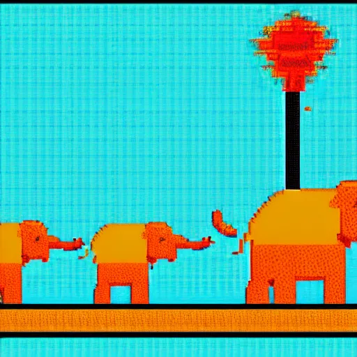 Prompt: pixel art of elephants walking in the sahara desert