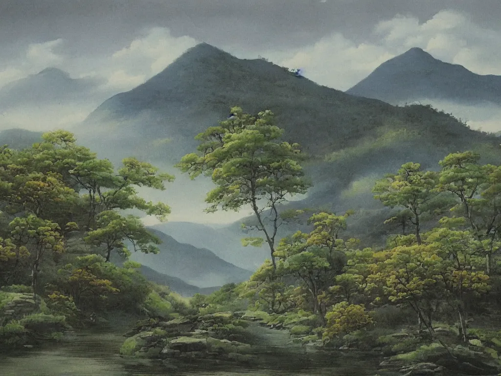 Prompt: landscape painting of the laurentians by shenzhou 沈 周