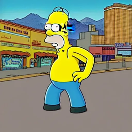 Image similar to homer simpson in a gta v cover art by stephen bliss