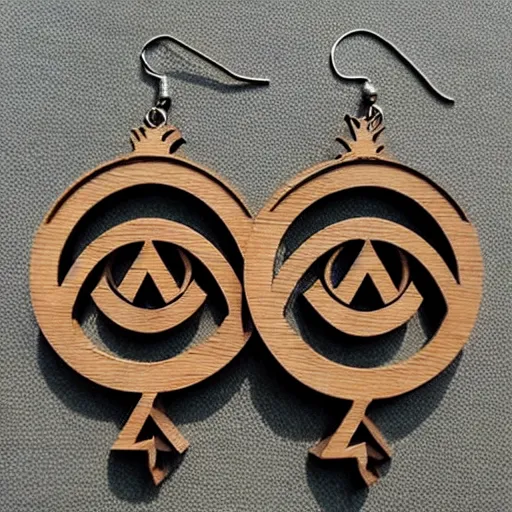 Image similar to 2 d wood lasercut earrings, mystical symbols, 8 k, hd, trending on amazon on artstation, trending on deviantart, trending on etsy, epic digital art