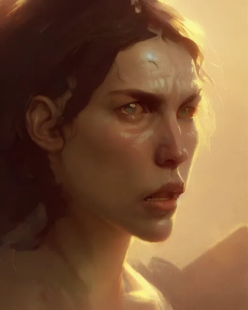 Image similar to renfri from gwent. fantasy art by greg rutkowski, gustave courbet, rosa bonheur, edward hopper. faithfully depicted facial expression, perfect anatomy, sharp focus, global illumination, radiant light, detailed and intricate environment, trending on artstation