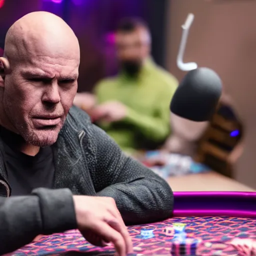 Prompt: professional dslr photo of thanos playing poker