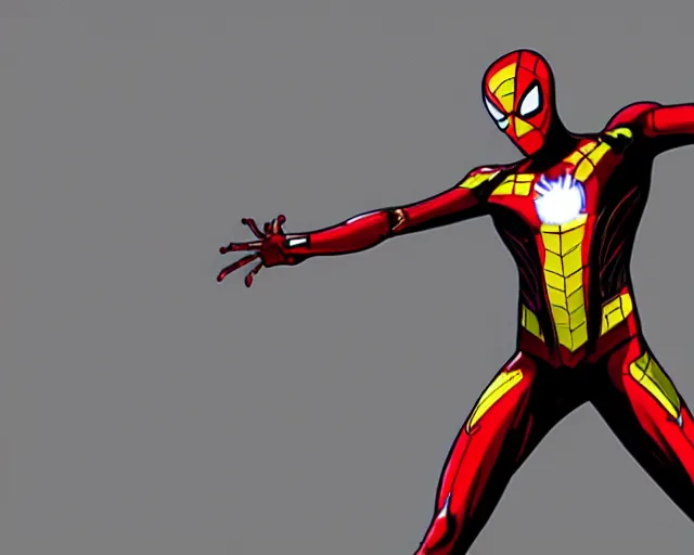 Image similar to photorealistic sketch of the mcu iron spider