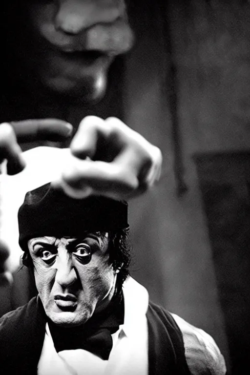 Prompt: sylvester stallone as edgar allen poe, cinematic, dramatic, mood lighting