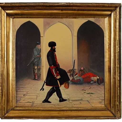 Prompt: ottoman foot - soldier, romanticism, 1 9 th century painting