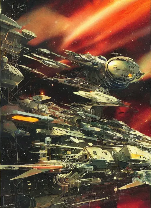 Image similar to spacious bg. minimalistic piece. simplified environment. lonely cosmos. single ship as main subject. masterpiece book cover illustration by the great famous sci - fi artist john berkey.