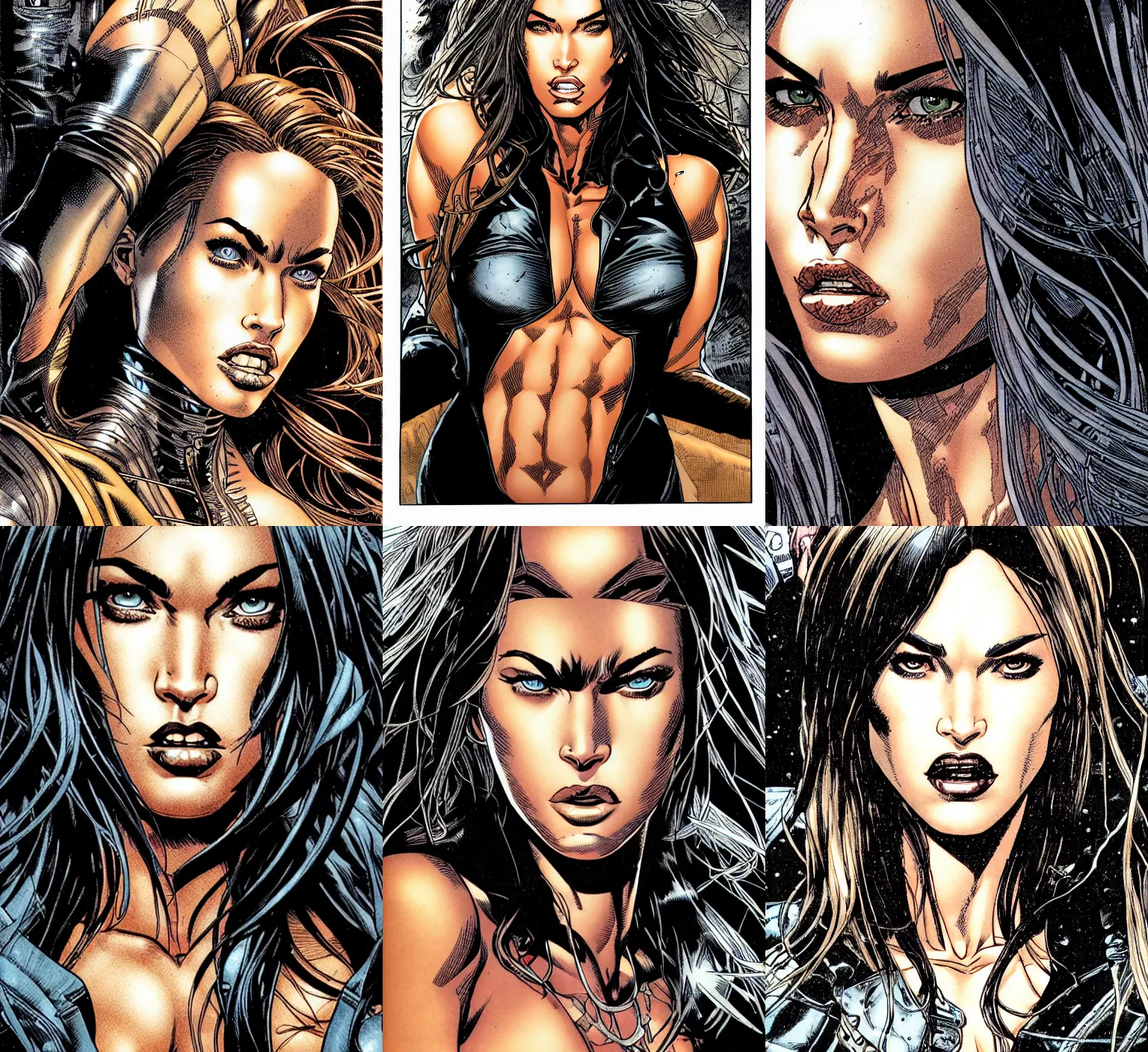Prompt: portrait close-up of Megan Fox appearing as a character in volume 6 of Metabarons, drawn by Mobius - masterpiece of evocative linework and expressive colours