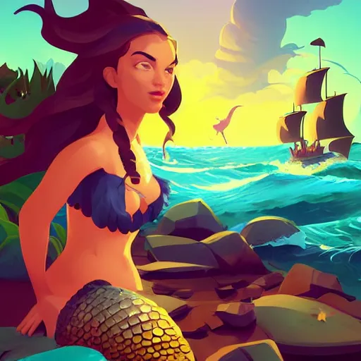 Image similar to painting mermaid treasure on sea of thieves game avatar hero smooth face median photoshop filter cutout vector, behance hd by jesper ejsing, by rhads, makoto shinkai and lois van baarle, ilya kuvshinov, rossdraws global illumination