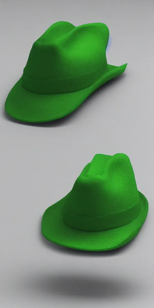 Image similar to plushie toy light green playpus in fedora, 3D-Render, realistic