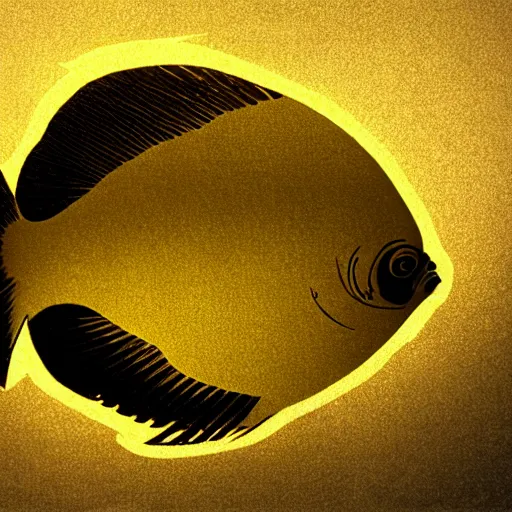 Prompt: a shining golden fish, reflecting light