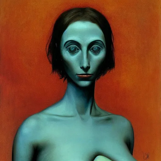 Image similar to Kaitlyn Michelle Siragusa, better known as Amouranth, full body portrait, by max ernst, by Zdzisław Beksiński, directed by Guillermo del Toro