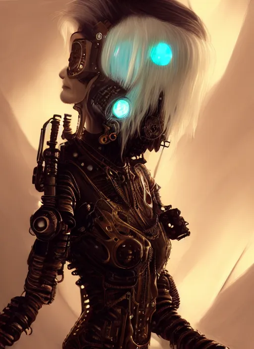 Image similar to soft lustrous ivory ebony biotech raver gutter punk gothic steampunk cyborg, golden ratio, details, scifi, fantasy, cyberpunk, intricate, decadent, highly detailed, digital painting, octane render, artstation, concept art, smooth, sharp focus, illustration, art by artgerm, loish, wlop