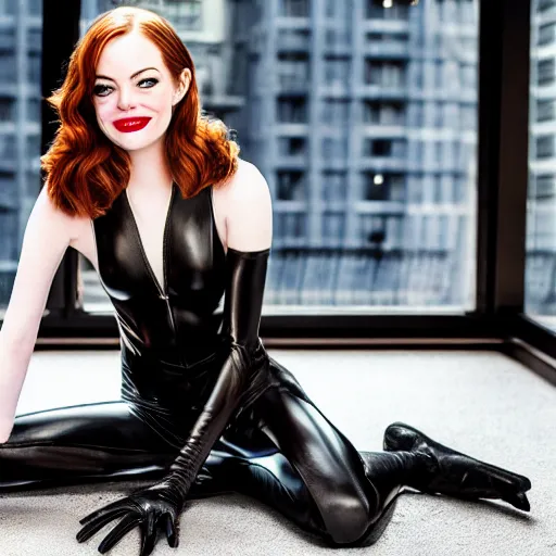 Image similar to Emma Stone as Catwoman, promo material, XF IQ4, 150MP, 50mm, F1.4, ISO 200, 1/160s, natural light, Adobe Lightroom, photolab, Affinity Photo, PhotoDirector 365