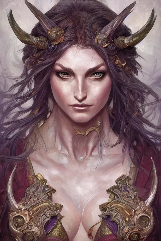 Image similar to portrait of zelda as a herculian demon woman, forest, full body, muscular, fantasy, intricate, elegant, highly detailed, digital painting, artstation, concept art, sharp focus, illustration, art by artgerm and greg rutkowski and alphonse mucha