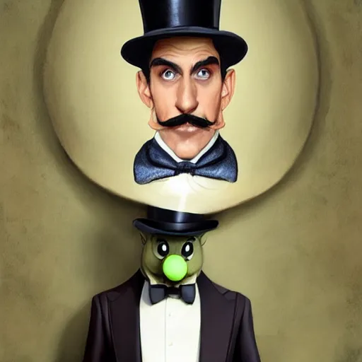 Image similar to hyper realistic dapper fancy luigi wearing a top hat, smirking deviously, painted by greg rutkowski, wlop, artgerm