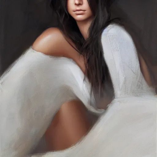 Image similar to fashion model kendall jenner by Greg Mike by Richard Schmid by Jeremy Lipking by moebius by atey ghailan