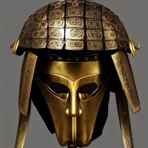 Image similar to japanese samurai helmet, intricate detail, full shot, museum lighting, ultra detailed,