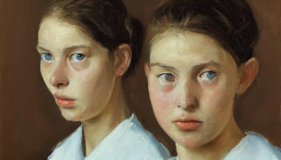 Image similar to painting by borremans, young woman, detailed, stunning