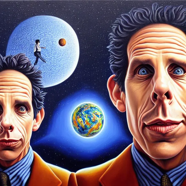 Image similar to an oil on canvas portrait painting of ben stiller, surrealism, surrealist, cosmic horror, rob gonsalves, high detail