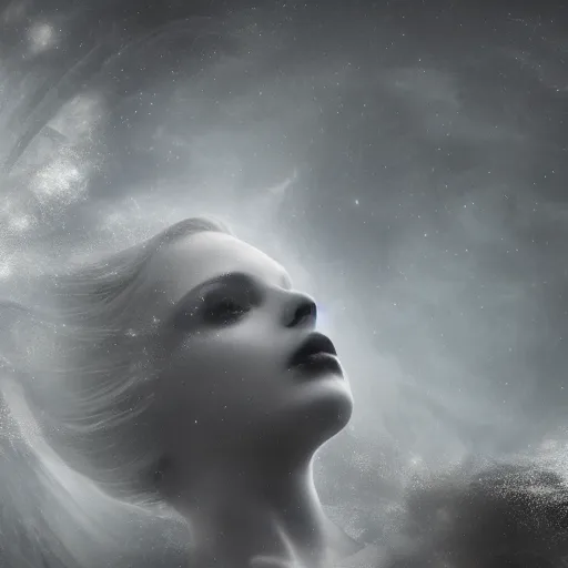 Prompt: stunning otherworldly goddess of beauty rising from the void, dark and mysterious, stopped in time, atmospheric, ominous, eerie, cinematic, Epic, 8k, 4k, ultra detail, ultra realistic