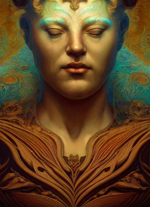 Prompt: roman emperor, wooden art nouveau swirls, subsurface scattering, in the style of james jean and tomasz alen kopera, mystical colors, rim light, soft lighting, 8 k, stunning scene, raytracing, octane render, trending on artstation