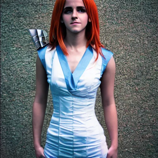 Image similar to a full body photo of emma watson as nami from one piece, award winning photography, 50 mm.