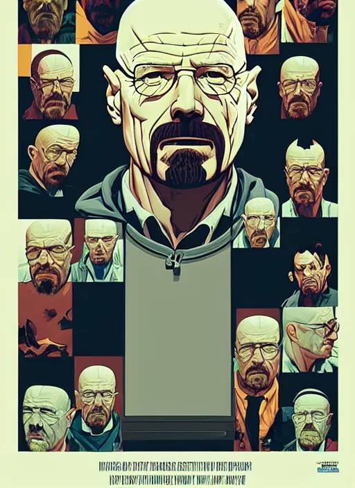 Image similar to highly detailed poster artwork by Michael Whelan and Tomer Hanuka, of Walter White, from scene from Breaking Bad, clean