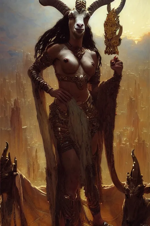 Prompt: goat queen by gaston bussiere, bayard wu, greg rutkowski, giger, maxim verehin