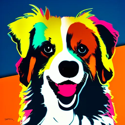 Image similar to an australian shepard by andy warhol, digital art, trending on artstation