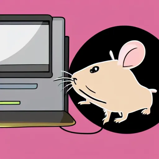 Image similar to digital drawing, art station, vector drawing, cartoon hampster trying to catch breath and sweating next to a computer server