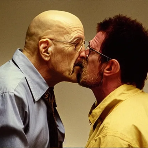 Image similar to Walter White kissing Mike Ehrmantraut