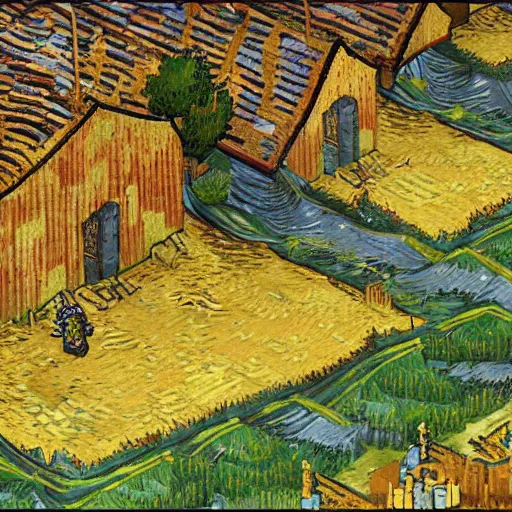 Prompt: rpg game painted by Van Gogh, isometric