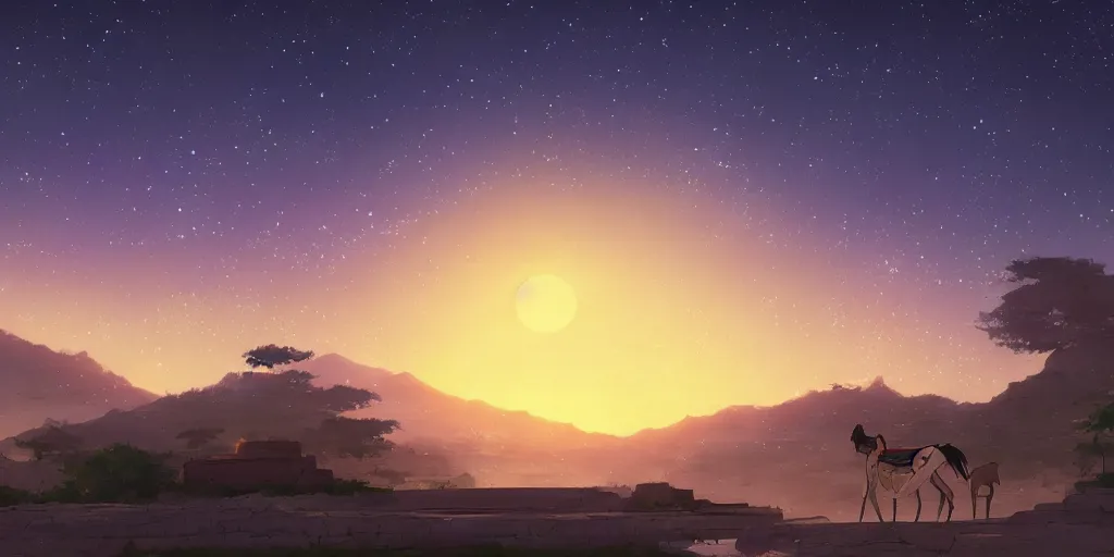 Image similar to arabian night landscape by makoto shinkai