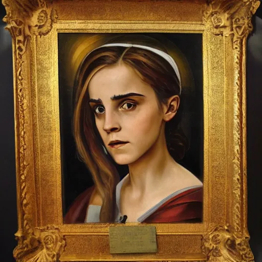 Prompt: lilith as emma watson, biblical portrait, painting, 18th century, oil, eerie ambience