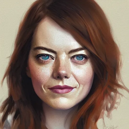 Image similar to sibgle female face portrait : left - half of this face is is sad emma stone, right - half of this face is smiling emma stone, fine details, realistic shaded lighting poster by greg rutkowski, magali villeneuve, artgerm, jeremy lipkin and michael garmash and rob rey