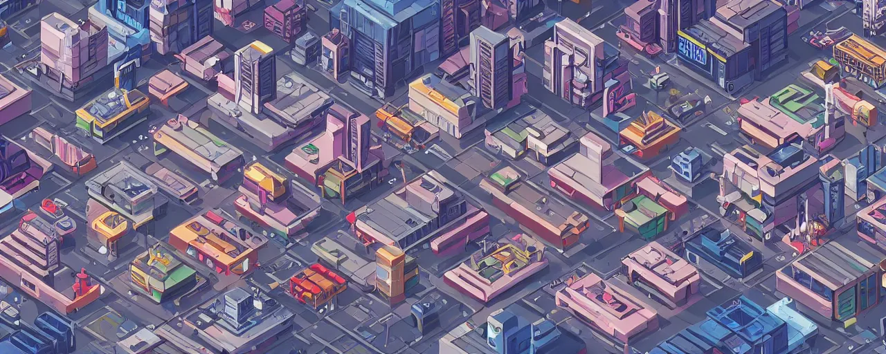 Image similar to cyberpunk isometric city scene
